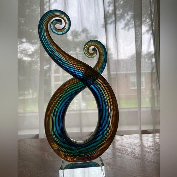 Art Glass Swirl Sculpture 9"‎ Tall Rainbow - Picture 14 of 15
